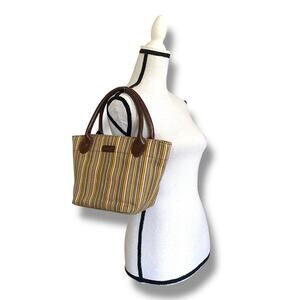 Longaberger Small Tote Bag Purse Multi Stripe Canvas Double Handle Casual Travel